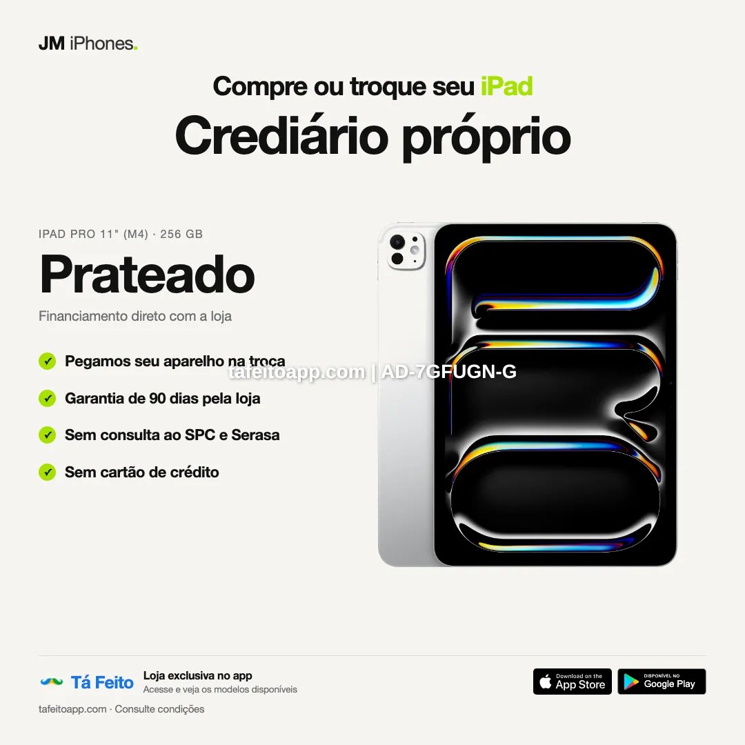 iPad Pro M4 11 256GB Prateado - R$ 8.800,00 | Tá Feito