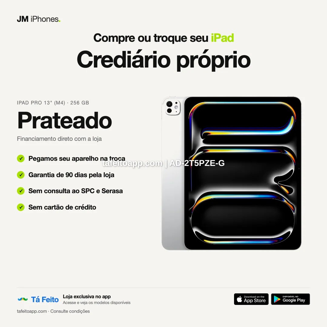 iPad Pro M4 13 256GB Prateado - R$ 10.900,00 | Tá Feito