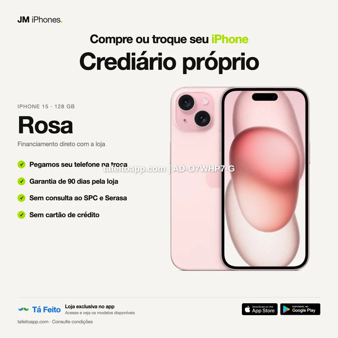 iPhone 15 128GB Rosa - R$ 4.400,00 | Tá Feito