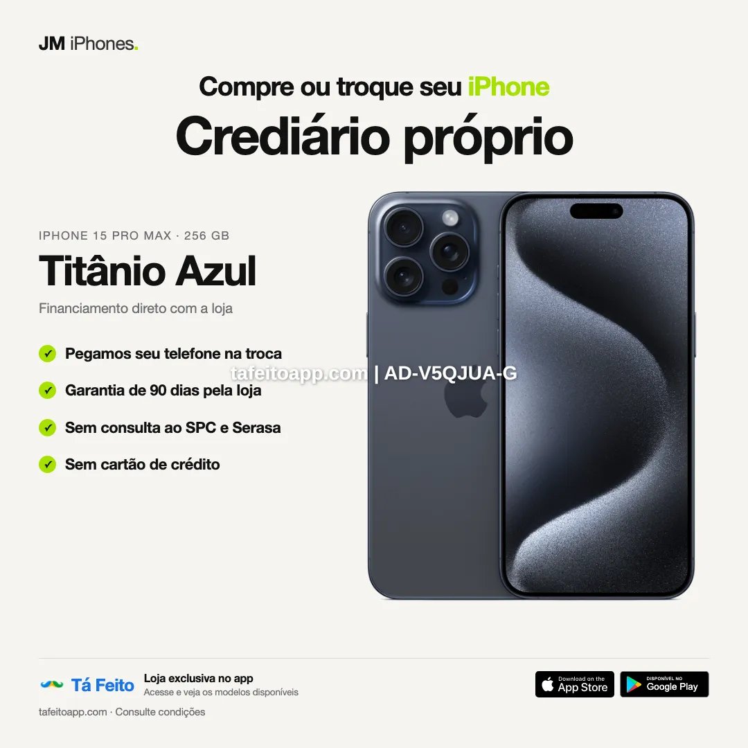 iPhone 15 Pro Max 256GB Titânio Azul - R$ 6.400,00 | Tá Feito