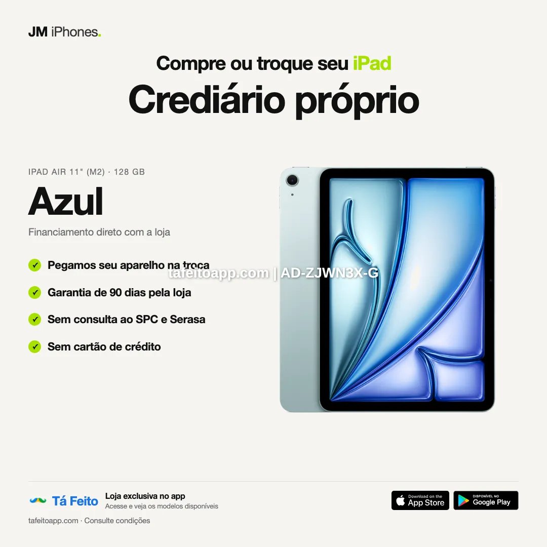 iPad Air M2 11 128GB Azul - R$ 5.200,00 | Tá Feito