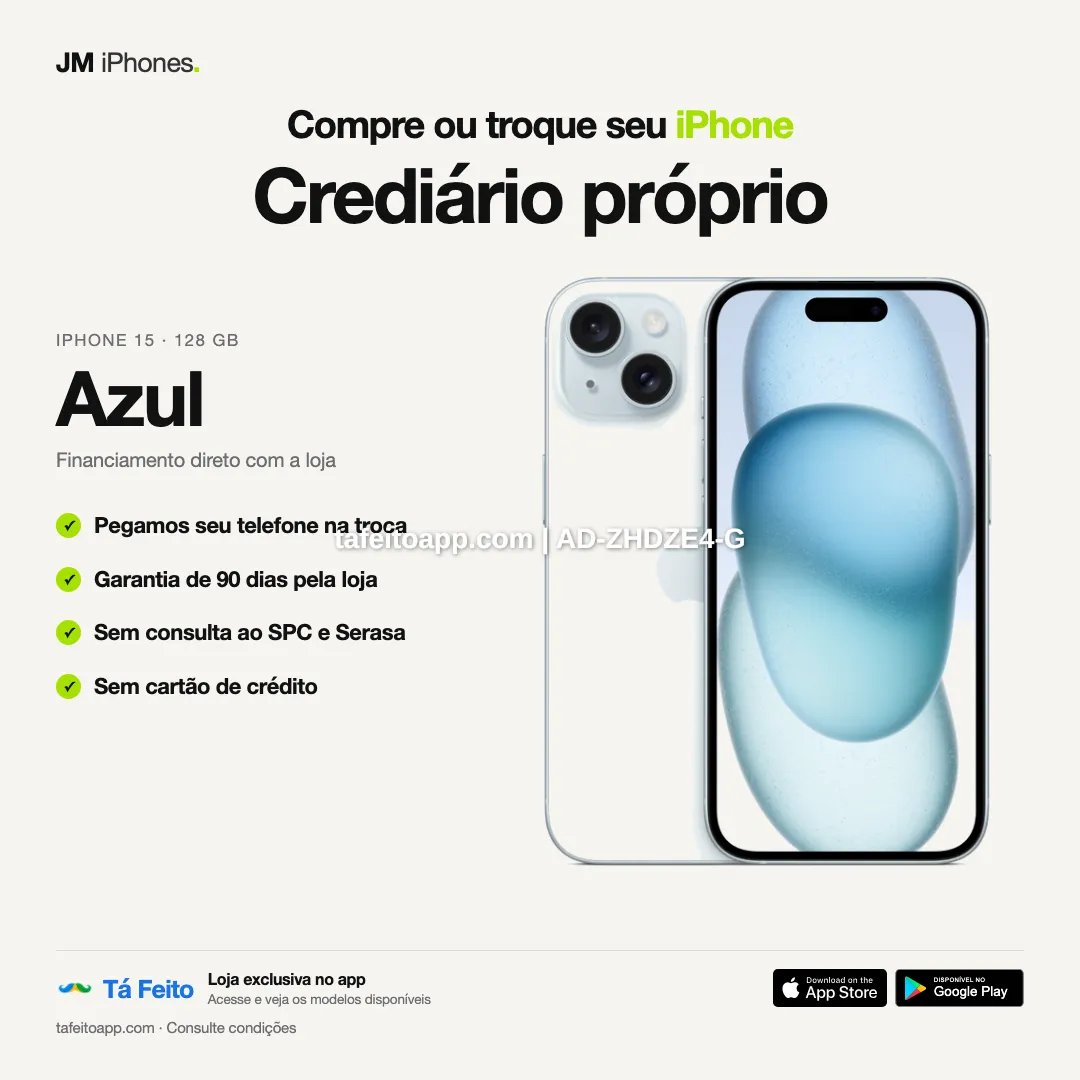 iPhone 15 128GB Azul - R$ 4.400,00 | Tá Feito