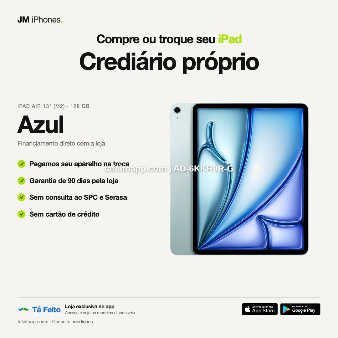 iPad Air M2 13 128GB Azul - R$ 6.400,00 | Tá Feito
