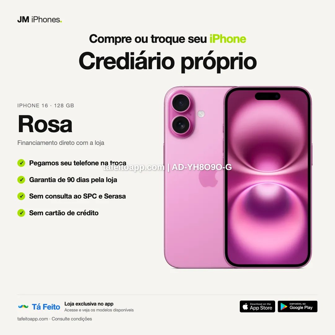 iPhone 16 128GB Rosa - R$ 5.600,00 | Tá Feito