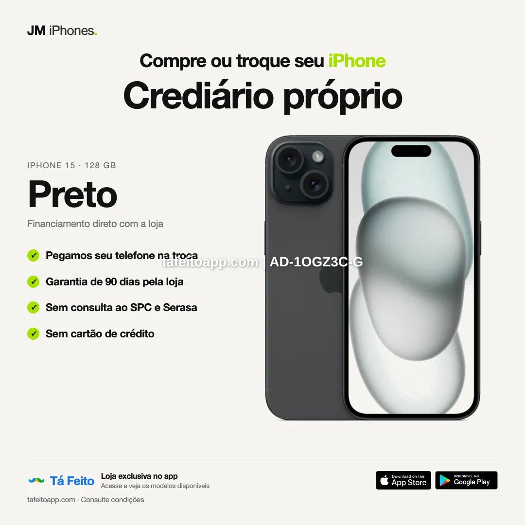 iPhone 15 128GB Preto - R$ 4.400,00 | Tá Feito