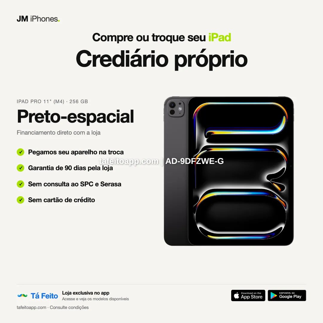 iPad Pro M4 11 256GB Preto Espacial - R$ 8.800,00 | Tá Feito