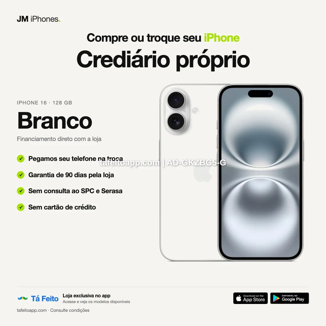 iPhone 16 128GB Branco - R$ 5.600,00 | Tá Feito