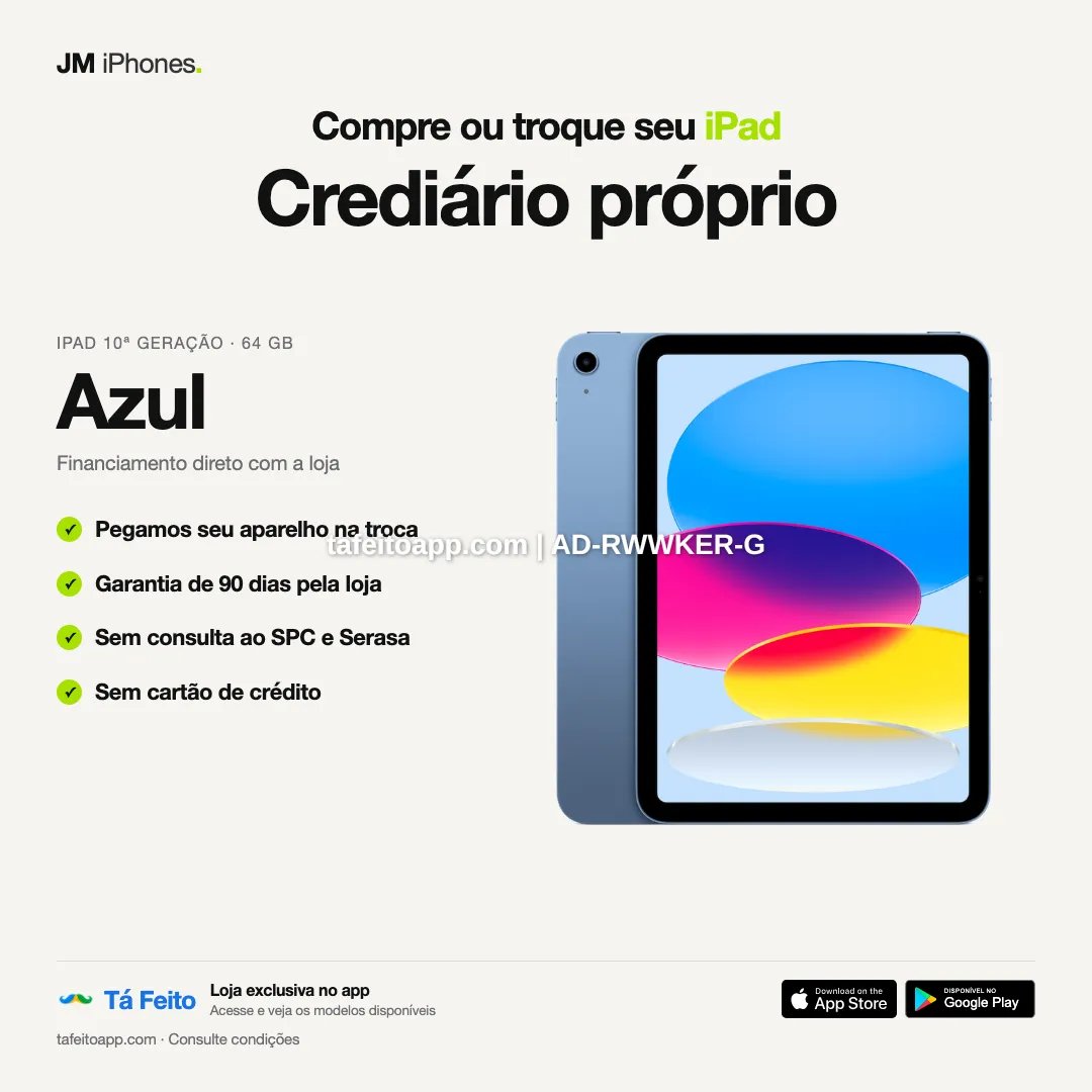 iPad 10a geracao 64GB Azul - R$ 2.800,00 | Tá Feito