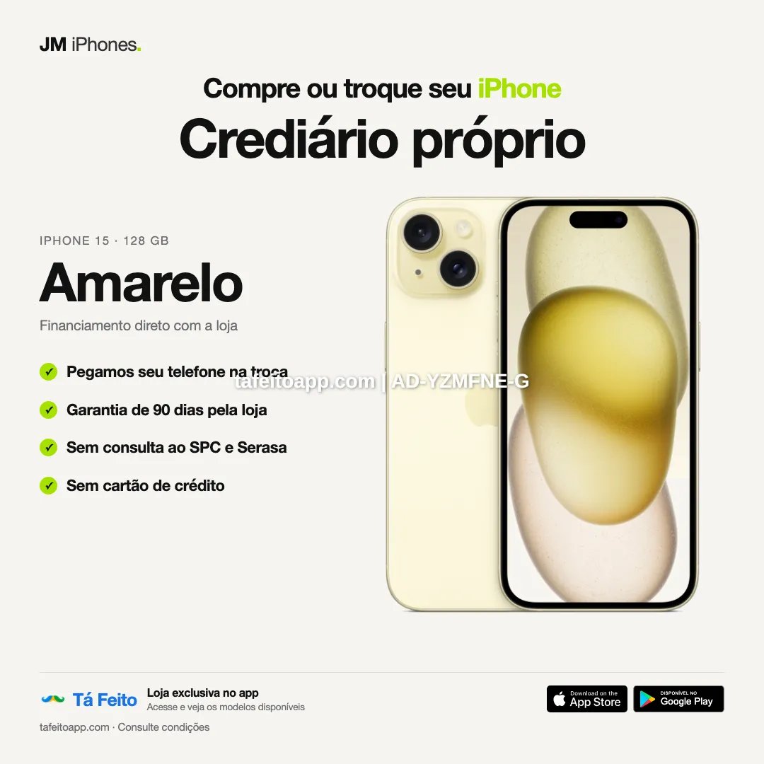 iPhone 15 128GB Amarelo - R$ 4.400,00 | Tá Feito