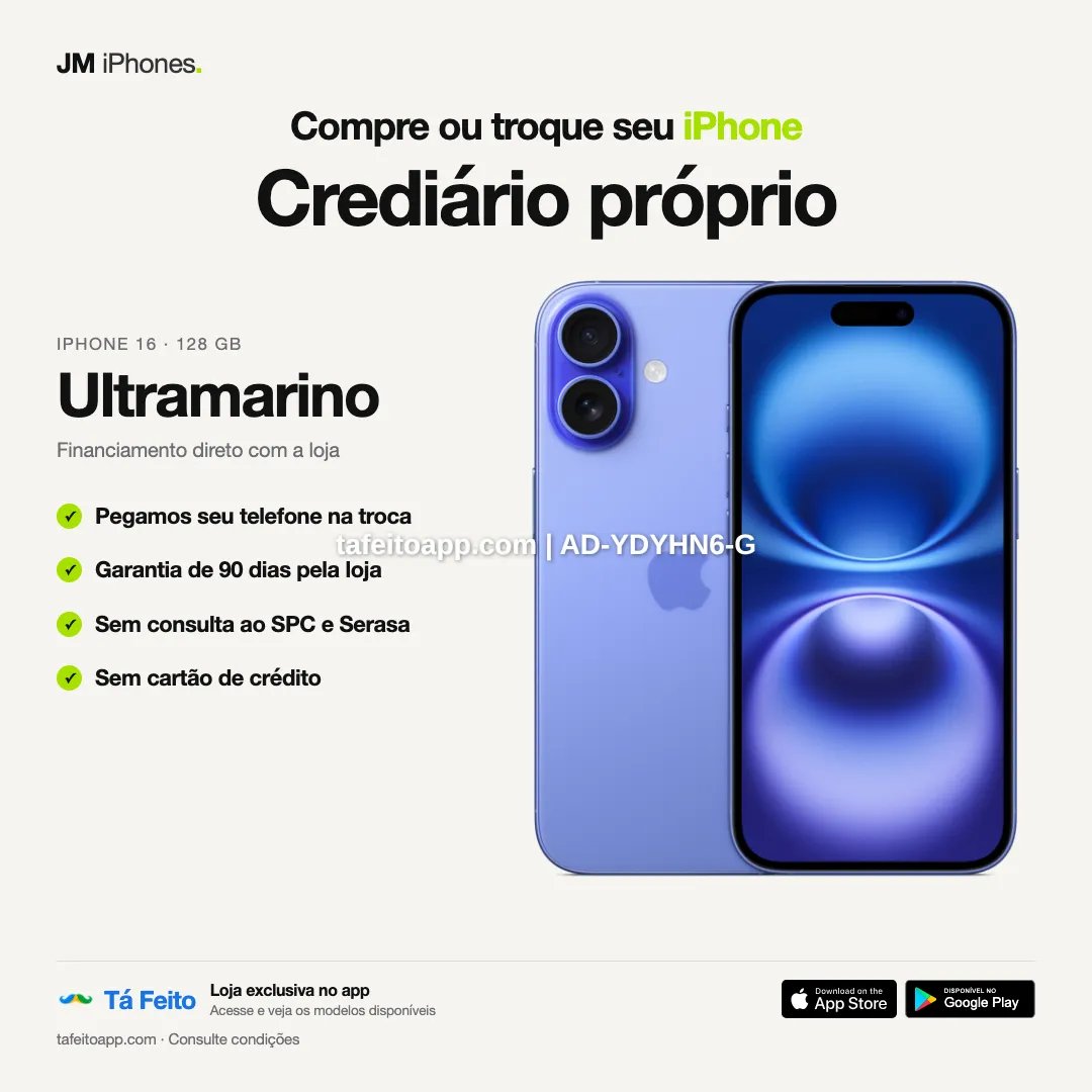 iPhone 16 128GB Ultramarino - R$ 5.600,00 | Tá Feito