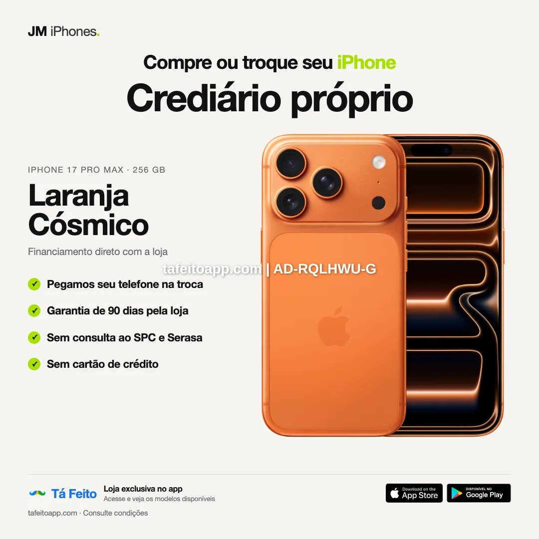 iPhone 17 Pro Max 256GB Laranja Cósmico - R$ 8.500,00 | Tá Feito