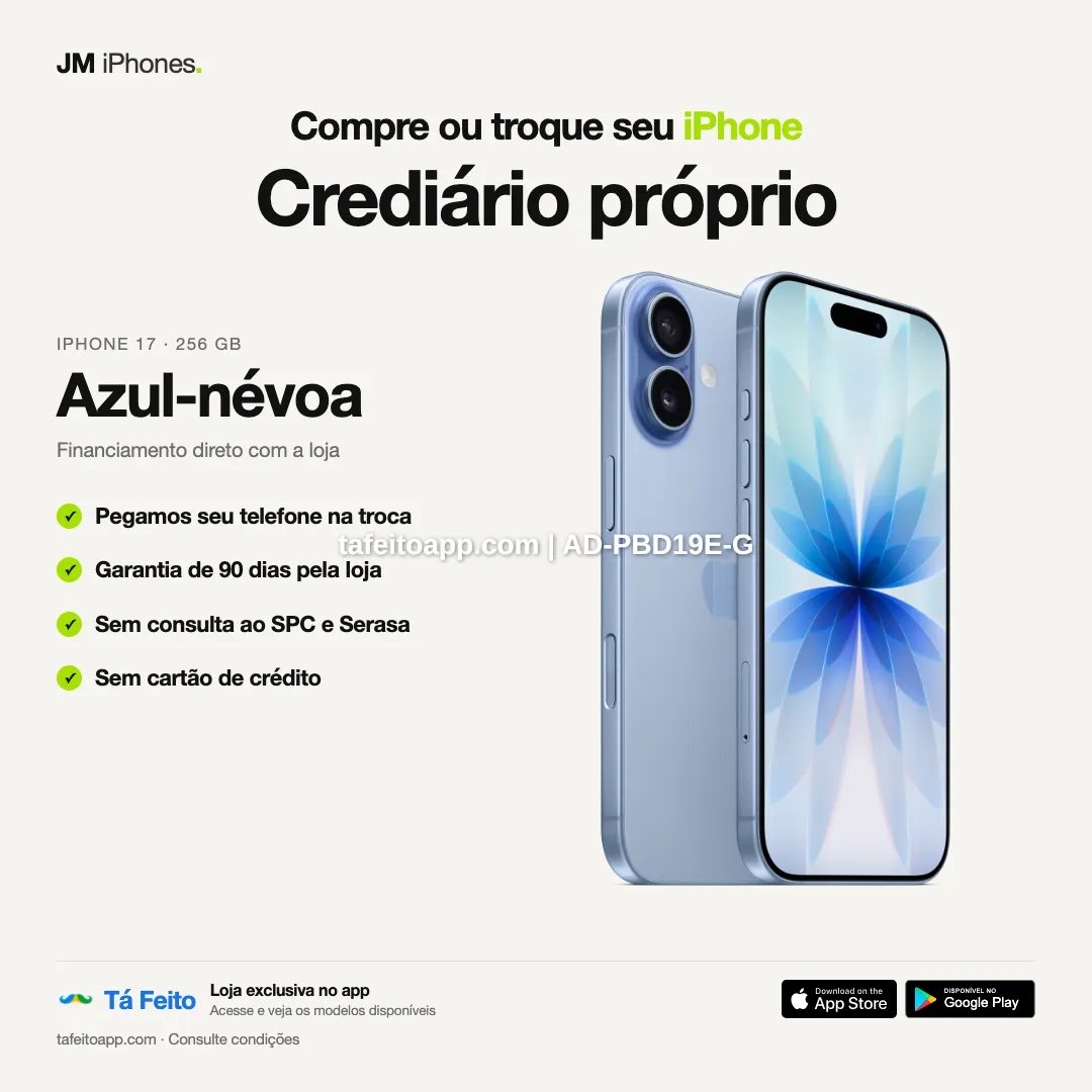 iPhone 17 128GB Azul Névoa - R$ 6.700,00 | Tá Feito