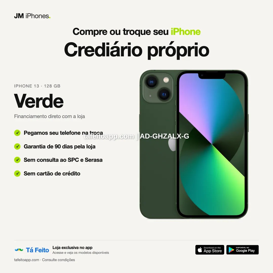 iPhone 13 128GB Verde - R$ 3.100,00 | Tá Feito
