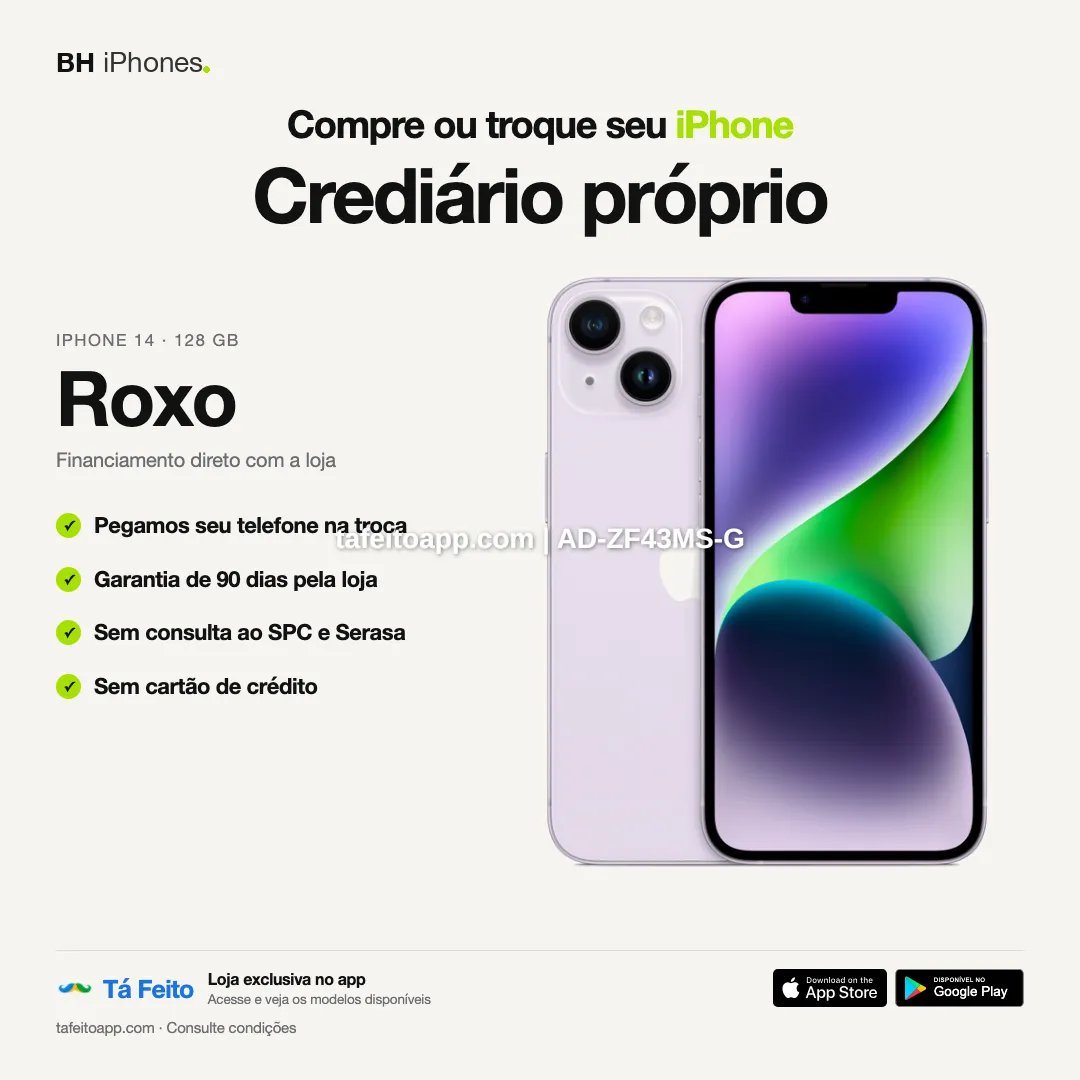 iPhone 14 128GB Roxo - R$ 3.700,00 | Tá Feito