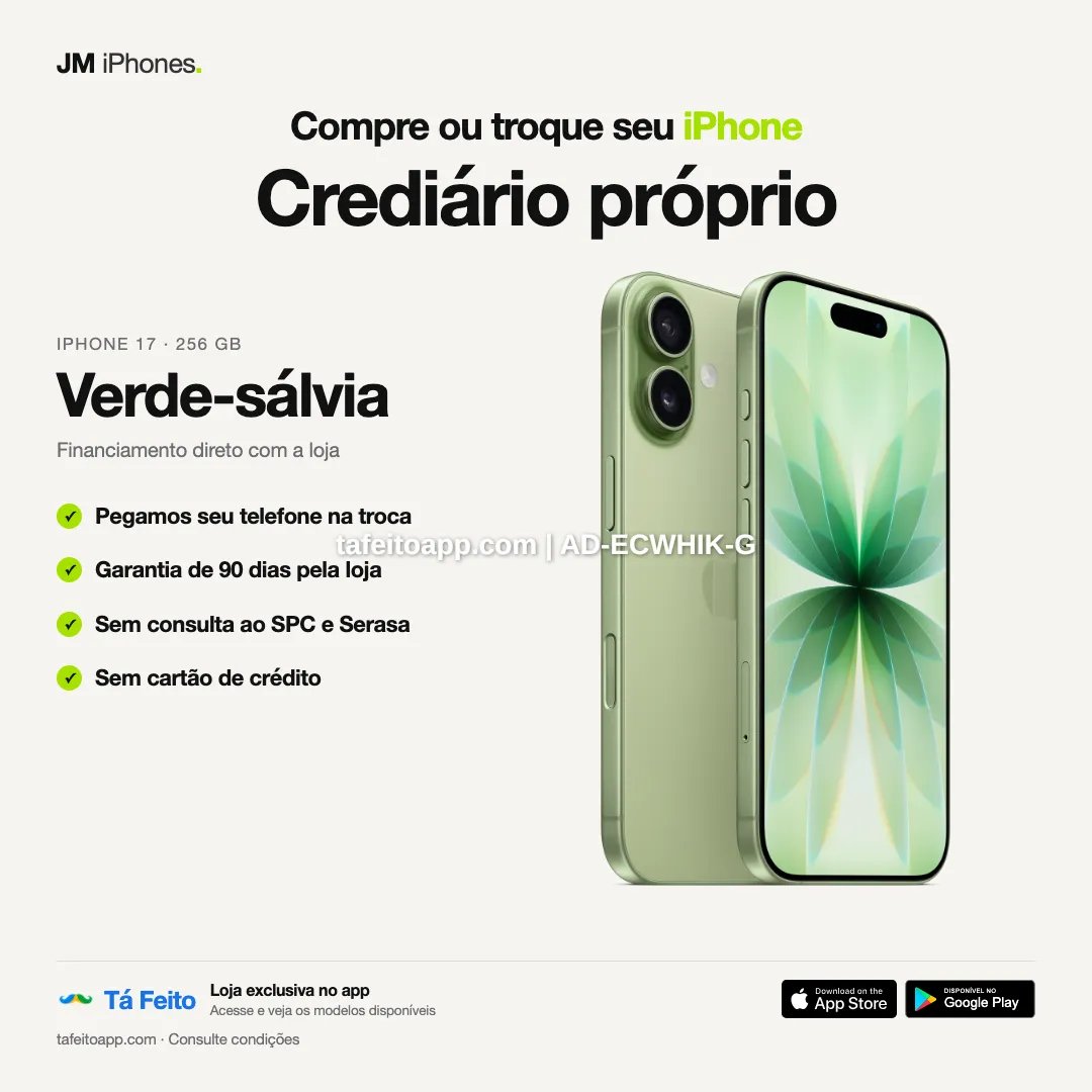 iPhone 17 128GB Sage - R$ 6.700,00 | Tá Feito
